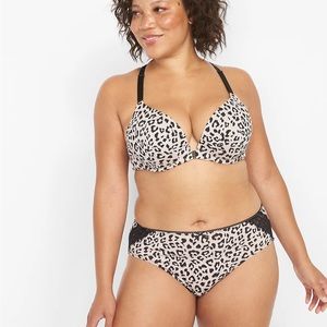 Cacique Lane Bryant Pink and Black Cheetah Print Cotton Pushup Matching Panty